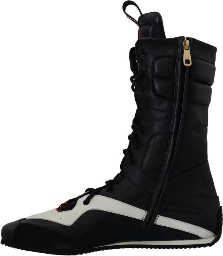 Dolce & Gabbana Kleurrijke Leren Hoge Sneakers Zwart Heren