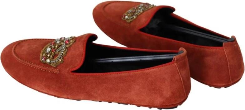 Dolce & Gabbana Kristal geborduurde leren loafers Orange Heren