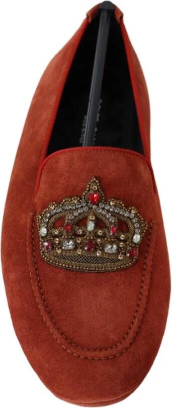 Dolce & Gabbana Kristal geborduurde leren loafers Orange Heren