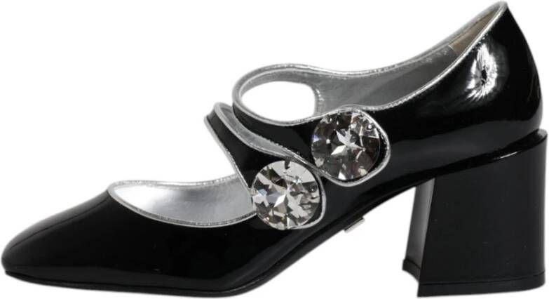 Dolce & Gabbana Kristal Mary Jane Zwarte Leren Pumps