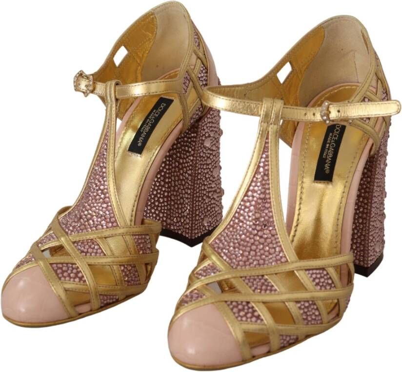 Dolce & Gabbana Kristallen Leren Pumps in Rosgoud Yellow Dames