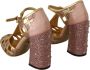 Dolce & Gabbana Pink Gold Leather Crystal Pumps T-strap Shoes Geel Dames - Thumbnail 3