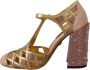 Dolce & Gabbana Pink Gold Leather Crystal Pumps T-strap Shoes Geel Dames - Thumbnail 4