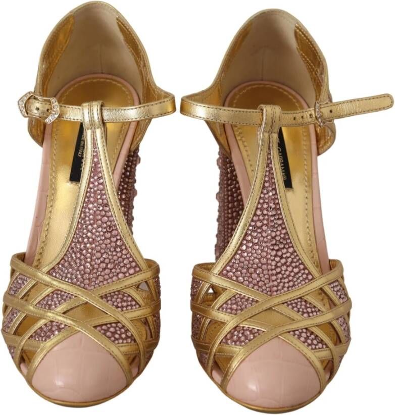 Dolce & Gabbana Kristallen Leren Pumps in Rosgoud Yellow Dames