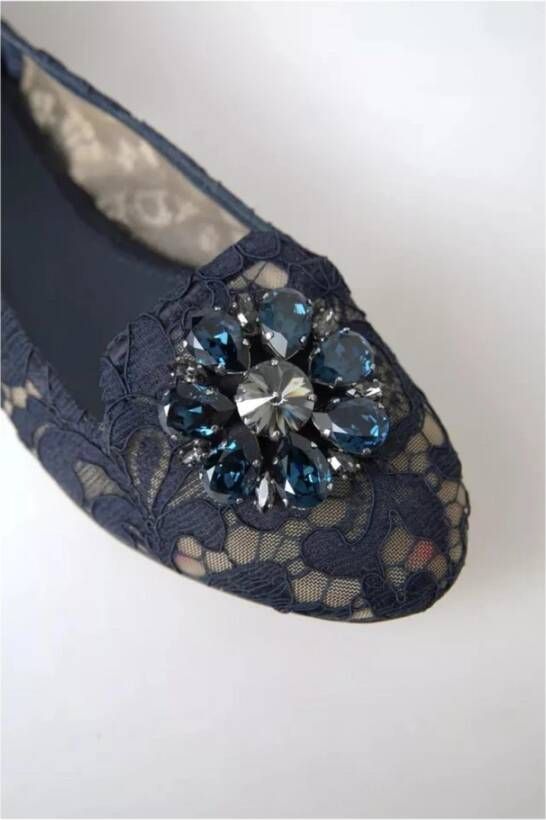 Dolce & Gabbana Kristalversierde bloe kant platte schoenen
