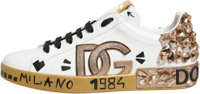 Dolce & Gabbana Kristalversierde lage sneakers van leer