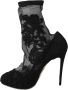 Dolce & Gabbana Black Roses Stilettos Booties Socks Shoes Zwart Dames - Thumbnail 8