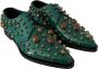 Dolce & Gabbana Groene Leren Kristallen Jurk Broque Schoenen Green Dames - Thumbnail 5