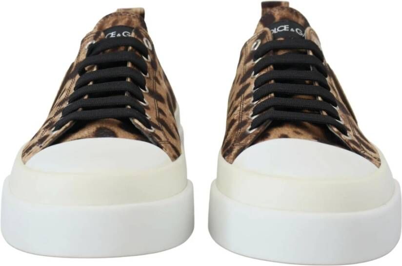 Dolce & Gabbana Leopard Print Denim Sneakers Brown Heren