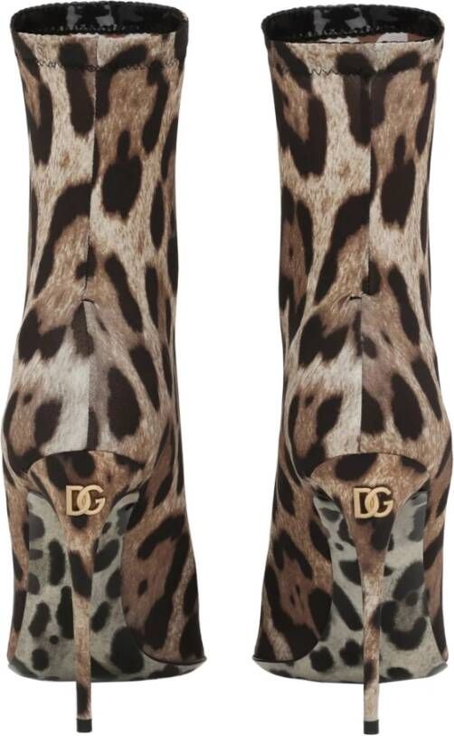 Dolce & Gabbana Leopard-Print Stretch Fabric Boot Brown Dames