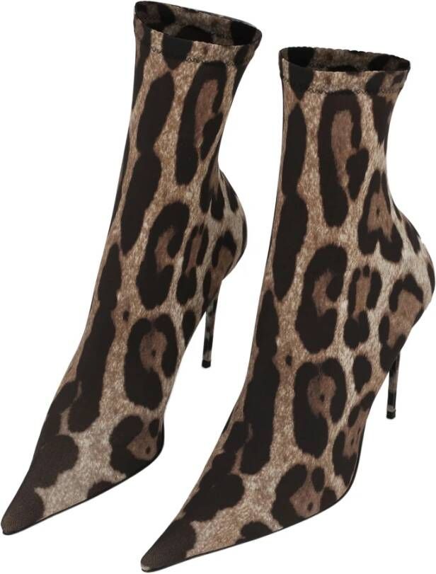 Dolce & Gabbana Leopard-Print Stretch Fabric Boot Brown Dames