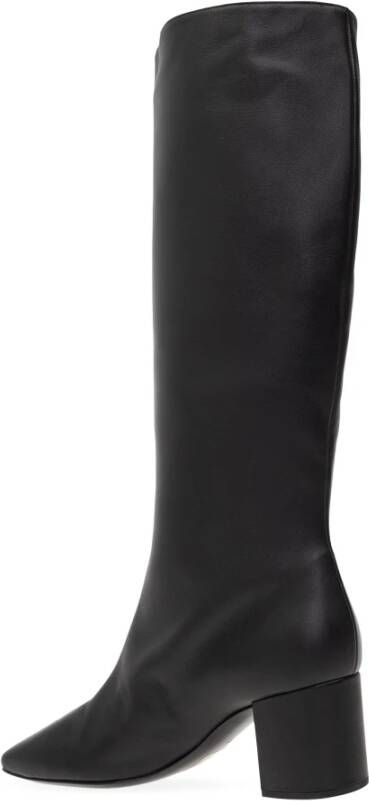 Dolce & Gabbana Leren laarzen met goudkleurige logohardware Black Dames