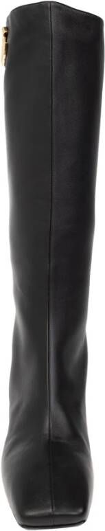 Dolce & Gabbana Leren laarzen met goudkleurige logohardware Black Dames