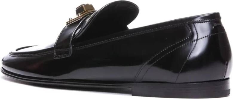 Dolce & Gabbana Leren Loafers met Gouden Logo Detail Black Heren