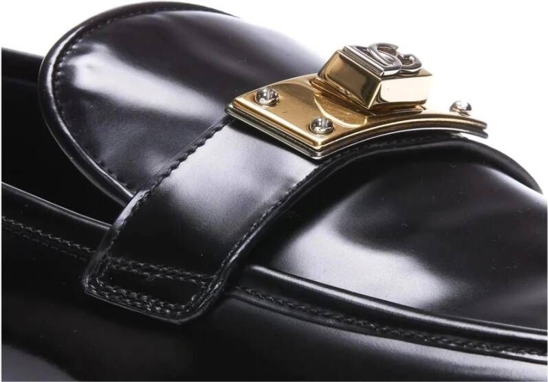Dolce & Gabbana Leren Loafers met Gouden Logo Detail Black Heren