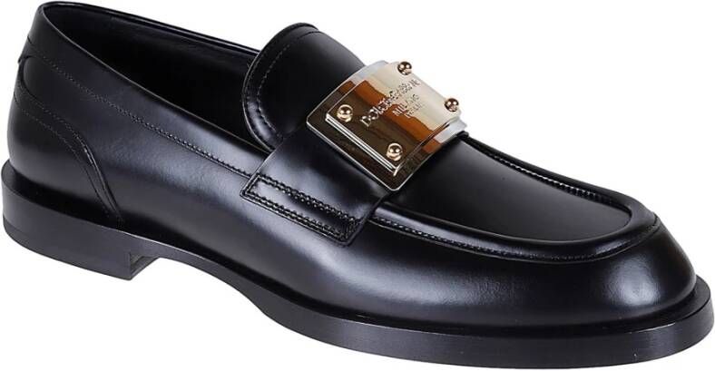 Dolce & Gabbana Leren Loafers met Top Logo Plaque Black Heren