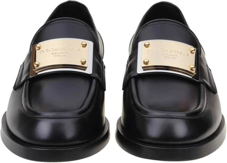 Dolce & Gabbana Leren Loafers met Top Logo Plaque Black Heren