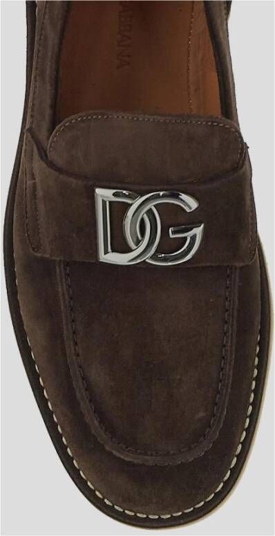 Dolce & Gabbana Leren Logo Loafer Brown Heren