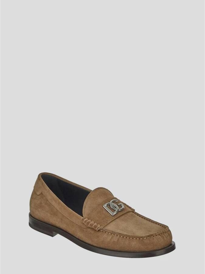 Dolce & Gabbana Leren Logo Loafer Brown Heren