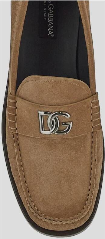 Dolce & Gabbana Leren Logo Loafer Brown Heren