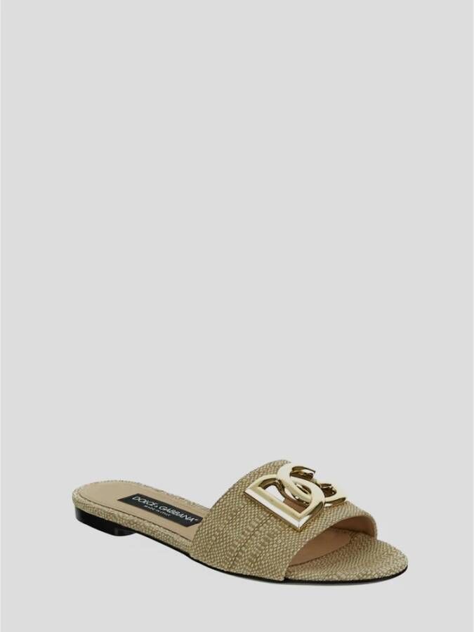 Dolce & Gabbana Leren Logo Slide Beige Dames