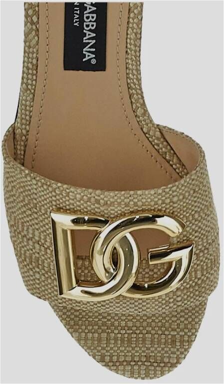 Dolce & Gabbana Leren Logo Slide Beige Dames