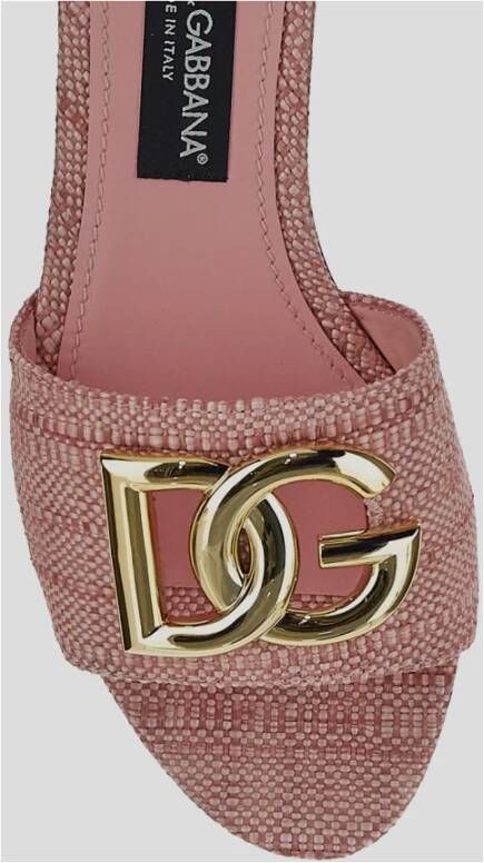 Dolce & Gabbana Leren Logo Slide Pink Dames