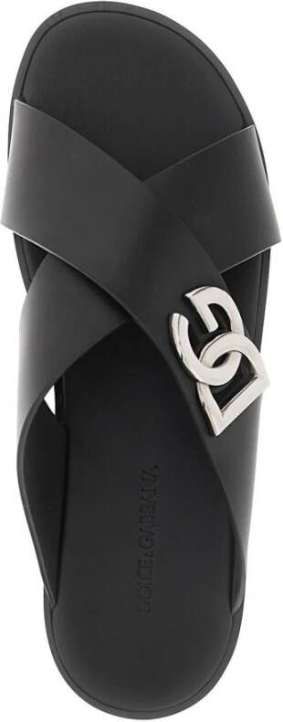 Dolce & Gabbana Leren Sandalen met DG Logo Black Heren
