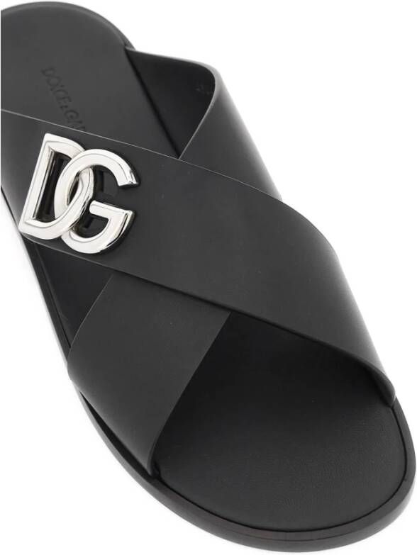 Dolce & Gabbana Leren Sandalen met DG Logo Black Heren