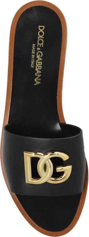 Dolce & Gabbana Leren slippers met een logo-vormige applicatie