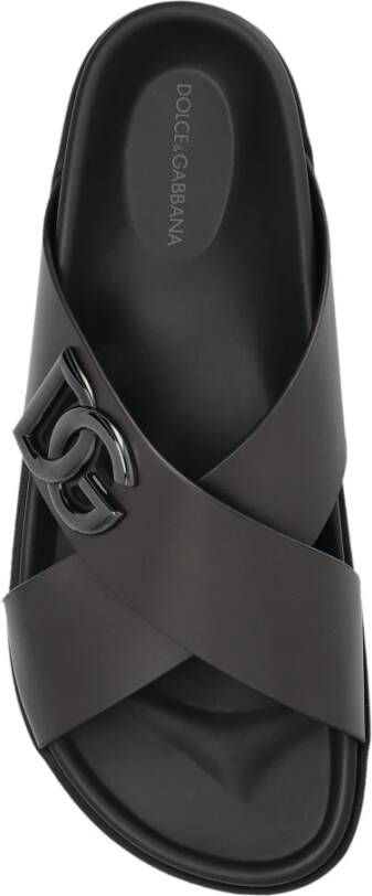 Dolce & Gabbana Leren slippers met logo