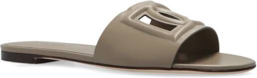 Dolce & Gabbana Leren slippers met logo Gray Dames