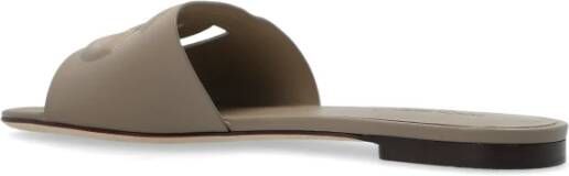 Dolce & Gabbana Leren slippers met logo Gray Dames