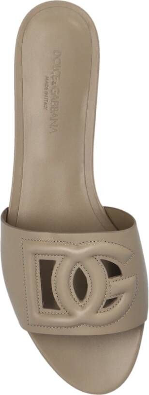 Dolce & Gabbana Leren slippers met logo Gray Dames
