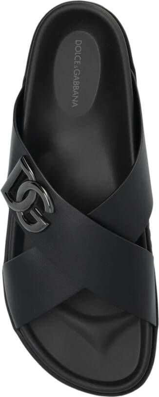 Dolce & Gabbana Leren slippers met logo-vormige applicatie