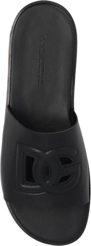 Dolce & Gabbana Leren slippers met logo Zwart Heren