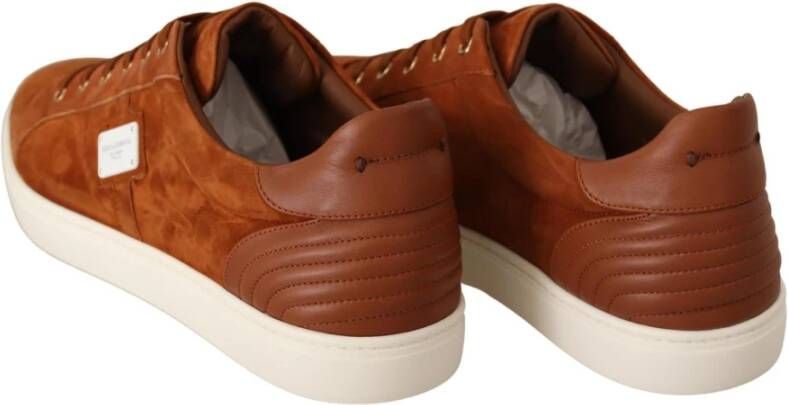 Dolce & Gabbana Light Brown Suede Leather Low Tops Sneakers Bruin Heren