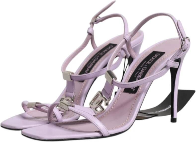 Dolce & Gabbana Lila Leren Logo Hakken Sandalen Purple Dames