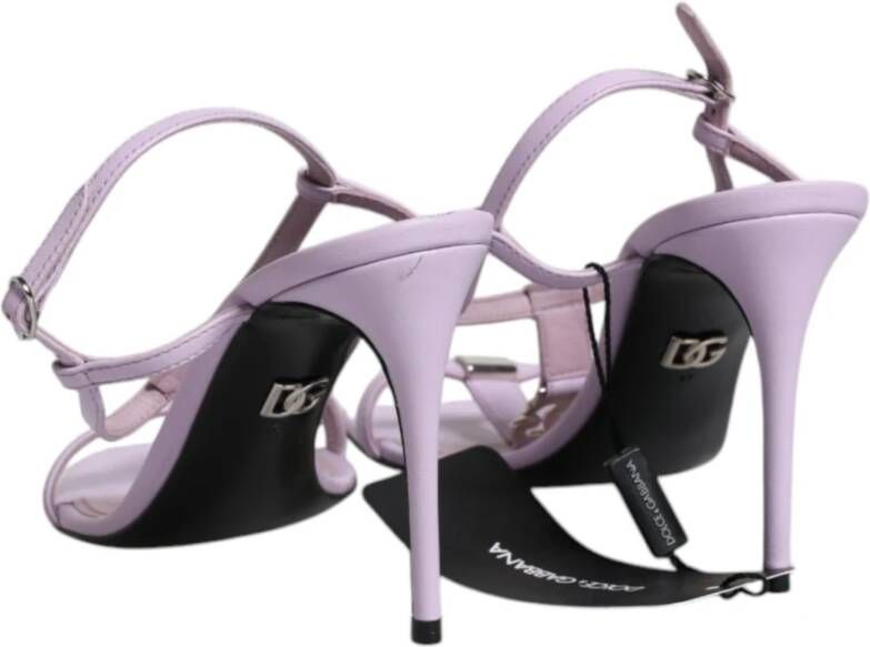 Dolce & Gabbana Lila Leren Logo Hakken Sandalen Purple Dames