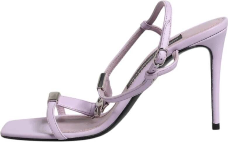 Dolce & Gabbana Lila Leren Logo Hakken Sandalen Purple Dames