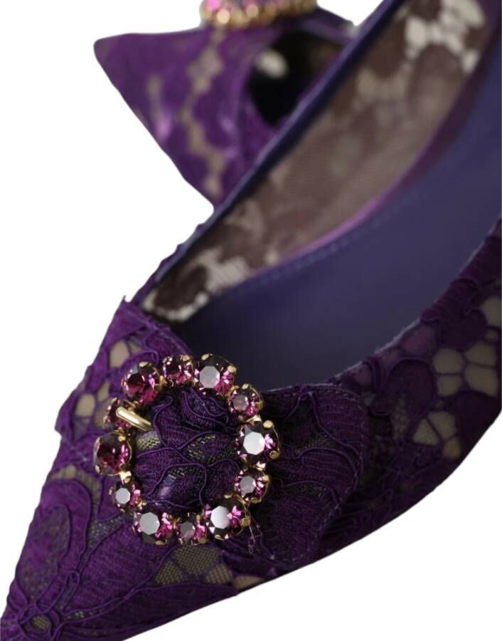 Dolce & Gabbana Lila Taormina Kant Kristal Loafers Schoenen Purple Dames