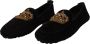 Dolce & Gabbana Elegante Zwarte Leren Loafer Slides met Gouden Borduursel Black Heren - Thumbnail 9