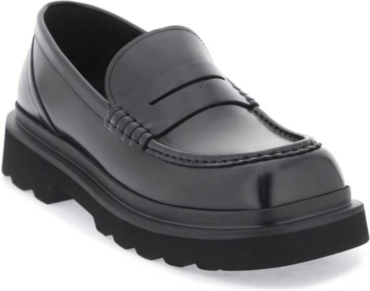 Dolce & Gabbana Loafers van geborsteld leer met logo binnenzool Black Heren