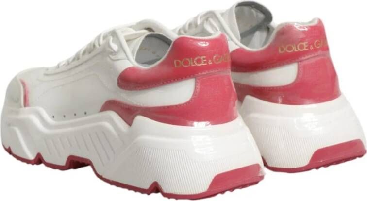 Dolce & Gabbana Logo Detail Leren Sneakers Wit Roze