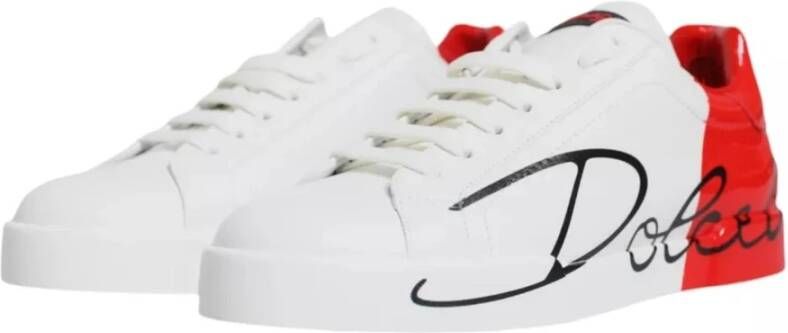 Dolce & Gabbana Logo Detail Leren Sneakers Wit Rood
