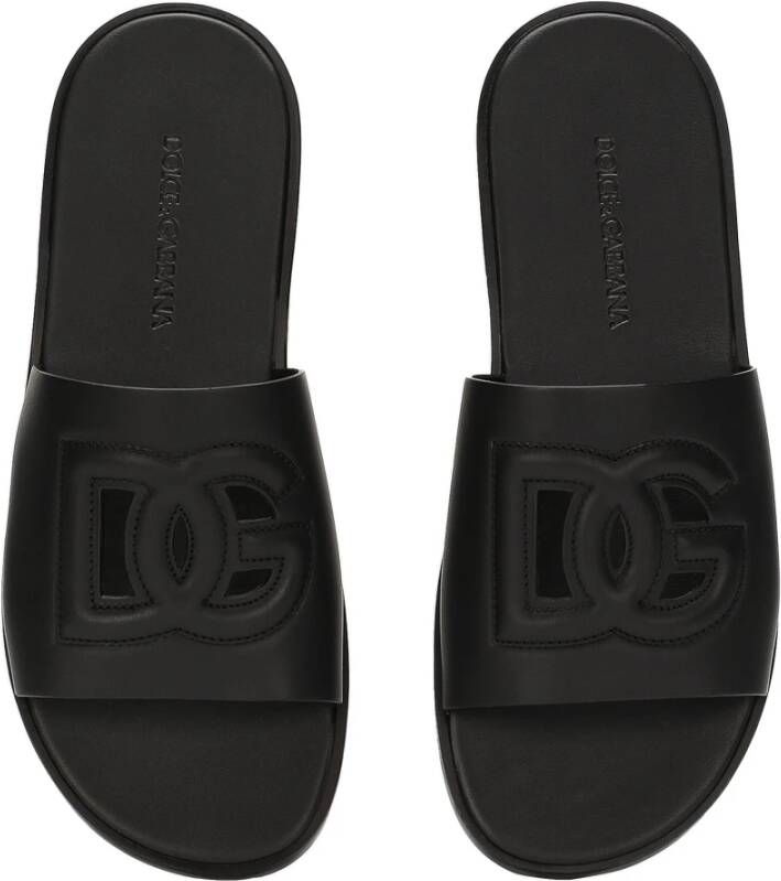 Dolce & Gabbana Logo DG Leren Sandalen Made in Italy Black Heren