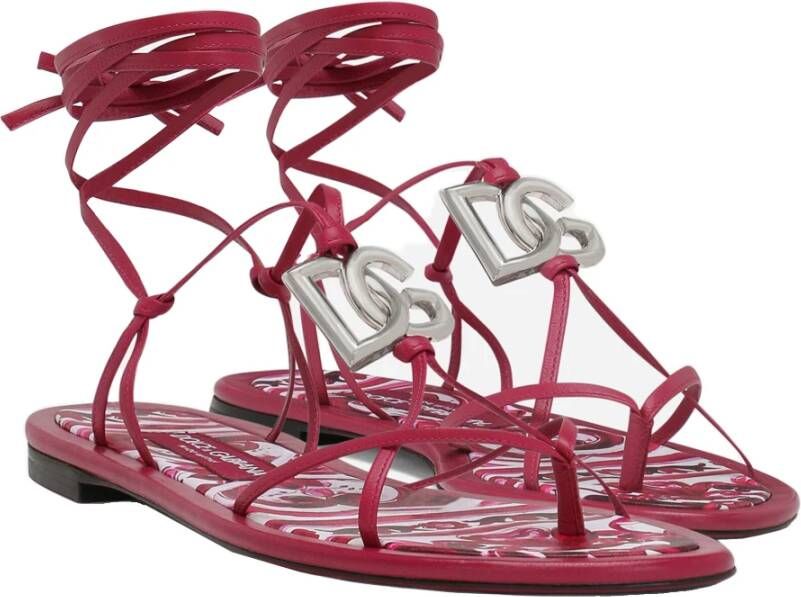 Dolce & Gabbana Logo DG Leren Sandalen Pink Dames