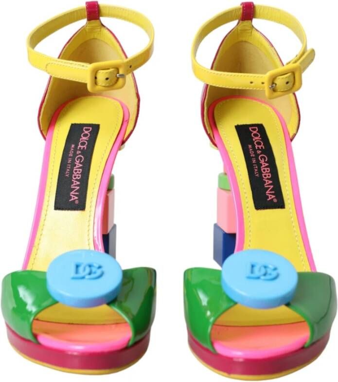 Dolce & Gabbana Logo Versierde Leren Hakken Sandalen Multicolor Dames