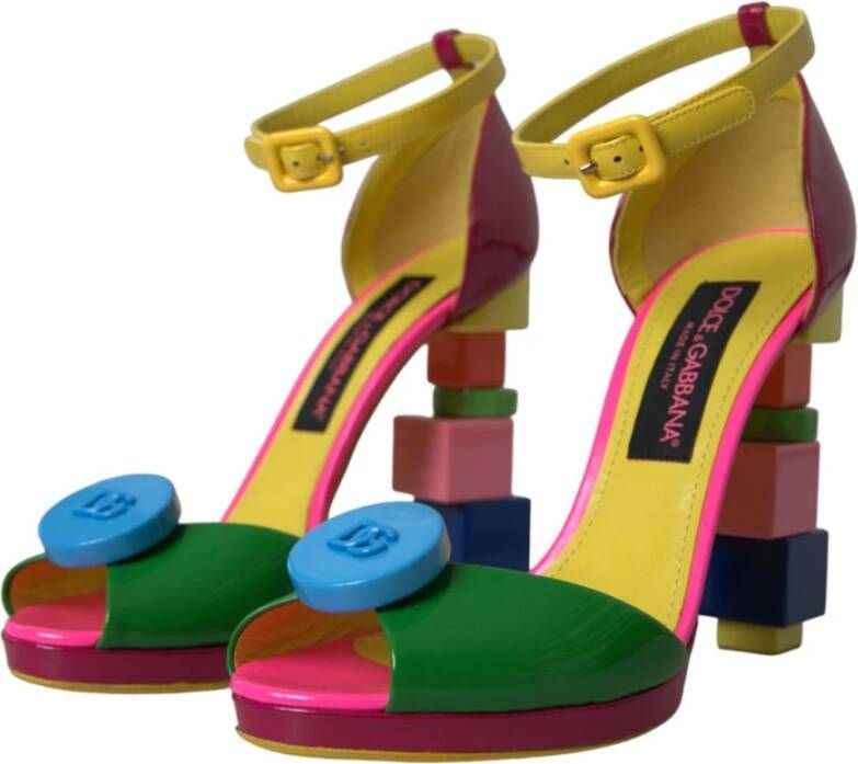 Dolce & Gabbana Logo Versierde Leren Hakken Sandalen Multicolor Dames