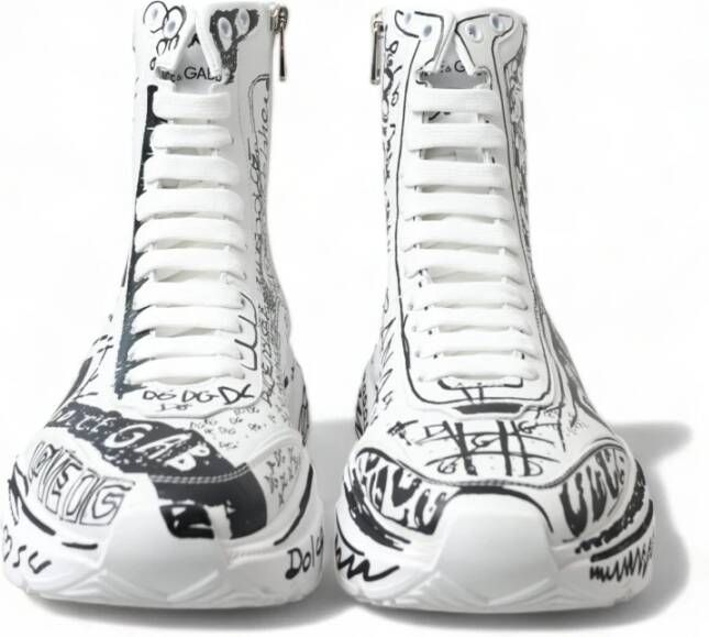 Dolce & Gabbana Luxe Graffiti Print Mid Top Sneakers White Heren
